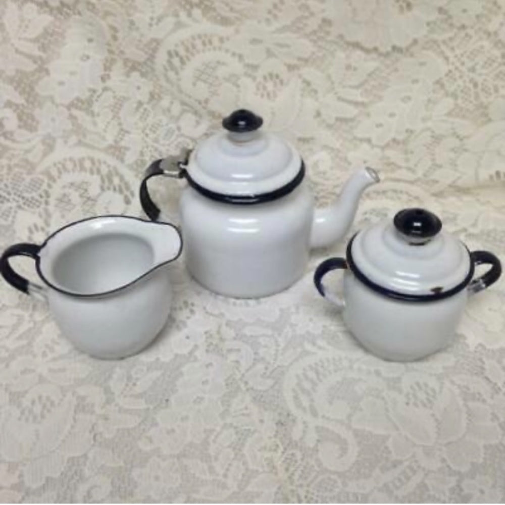 Antique, Rare, 17pc Nursery Rhyme,  Enamelware Tea Set (A)