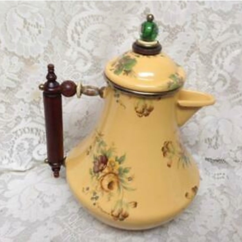 Vintage, MacKenzie Childs Mustard Yellow Floral Enamelware 9pcTea Set