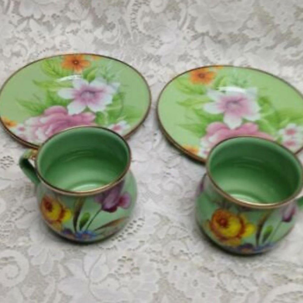 Vintage, MacKenzie Childs Green Enamelware 4pcTea -Luncheon Set