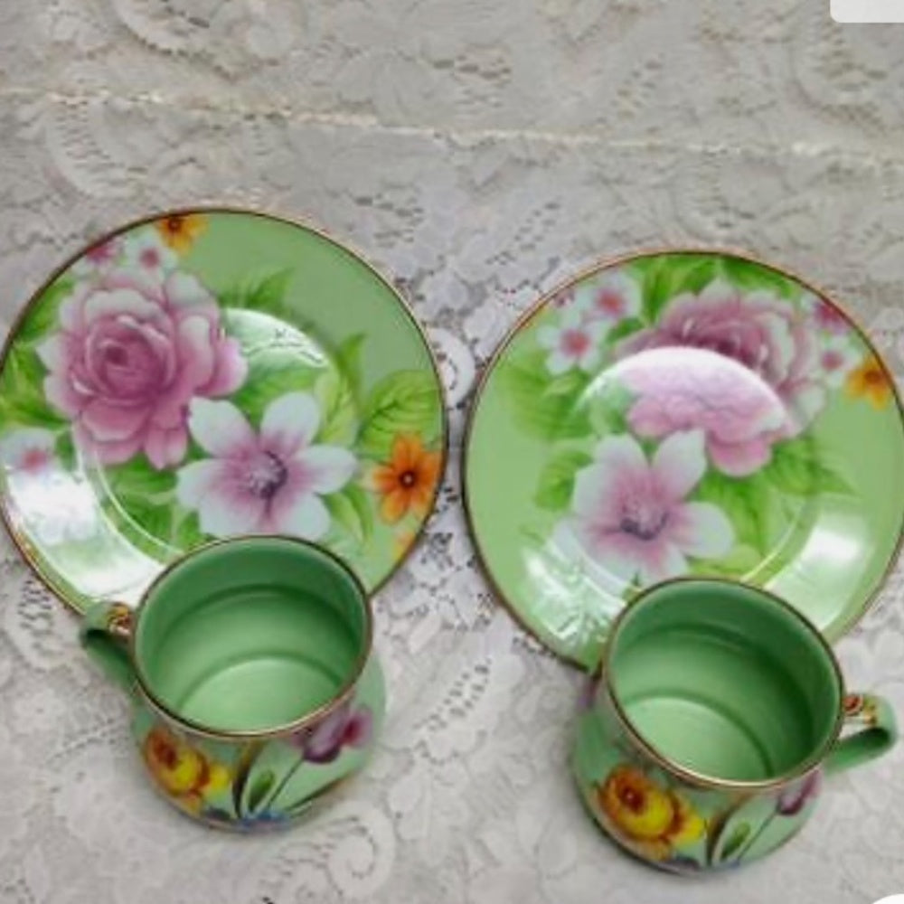 Vintage, MacKenzie Childs Green Enamelware 4pcTea -Luncheon Set