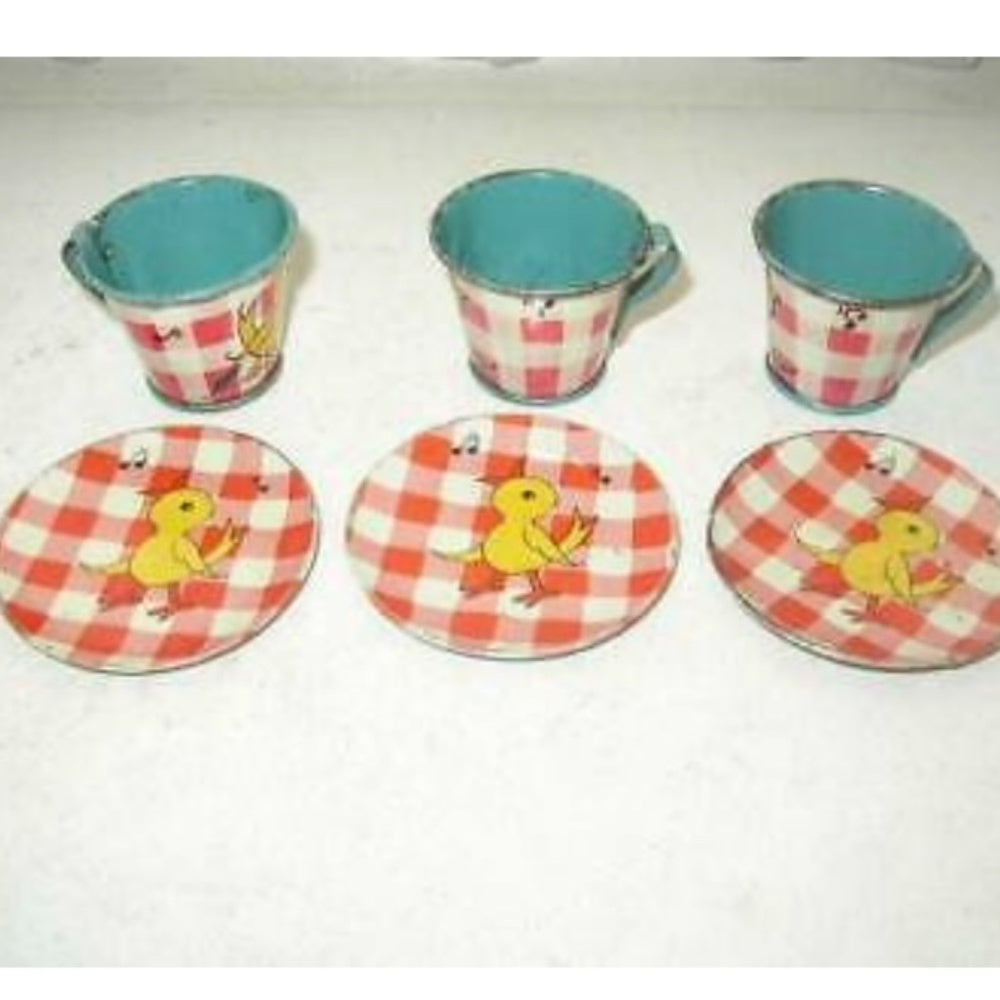 Rare,  1930s Ohio Art, FB Peat’s Humpty Dumpty  11-pc Childs Tin Tea Set