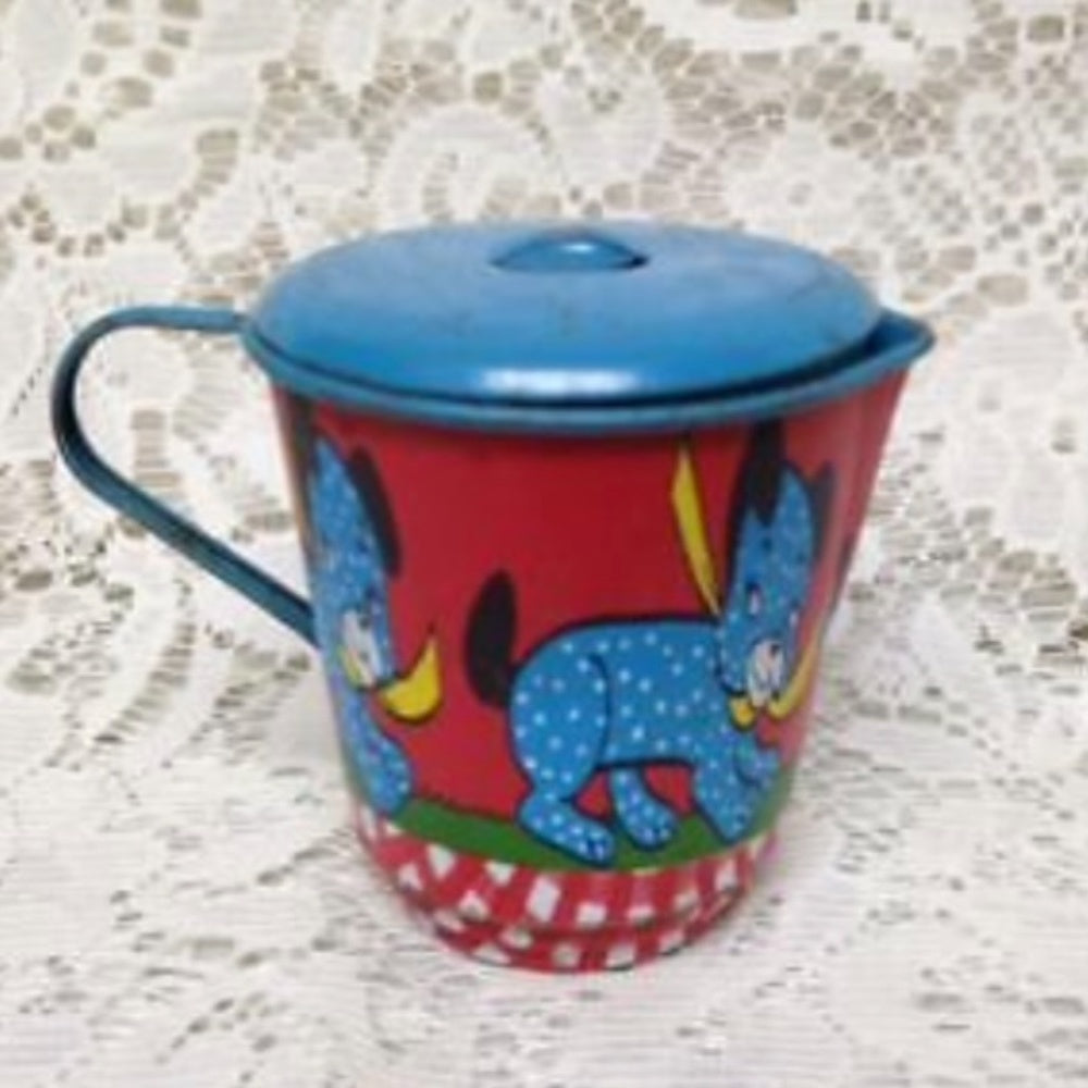 1940-50s Ohio Art, Red Plaid 14-pc Child’s Tin Tea Set