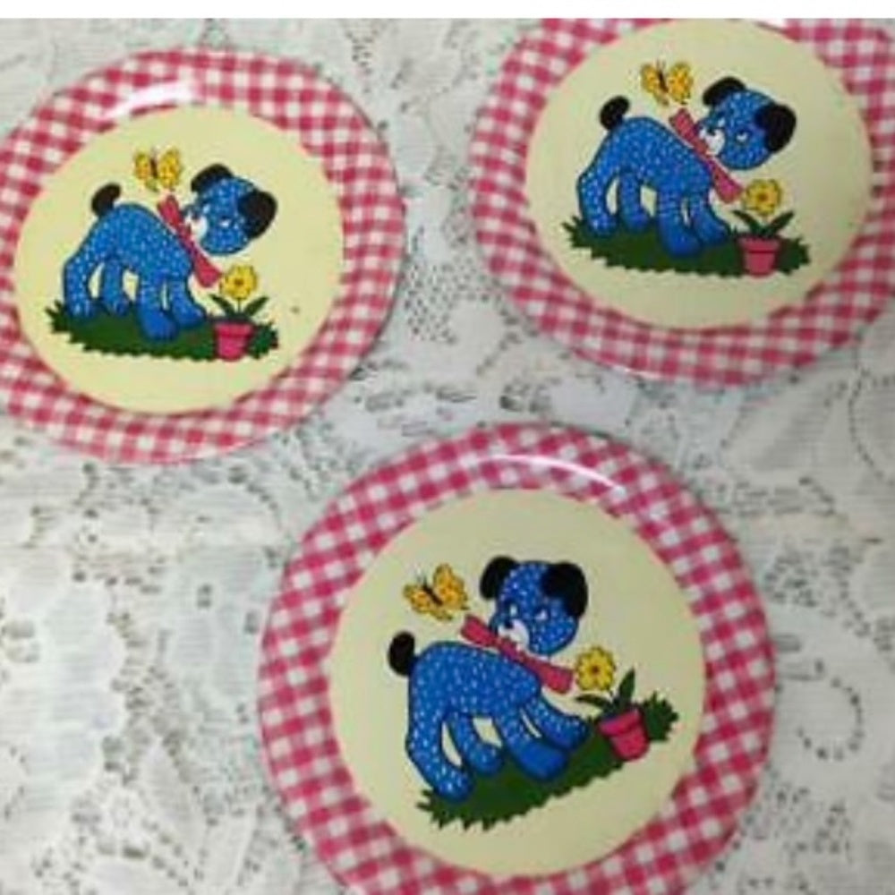 1940-50s Ohio Art, Red Plaid 14-pc Child’s Tin Tea Set