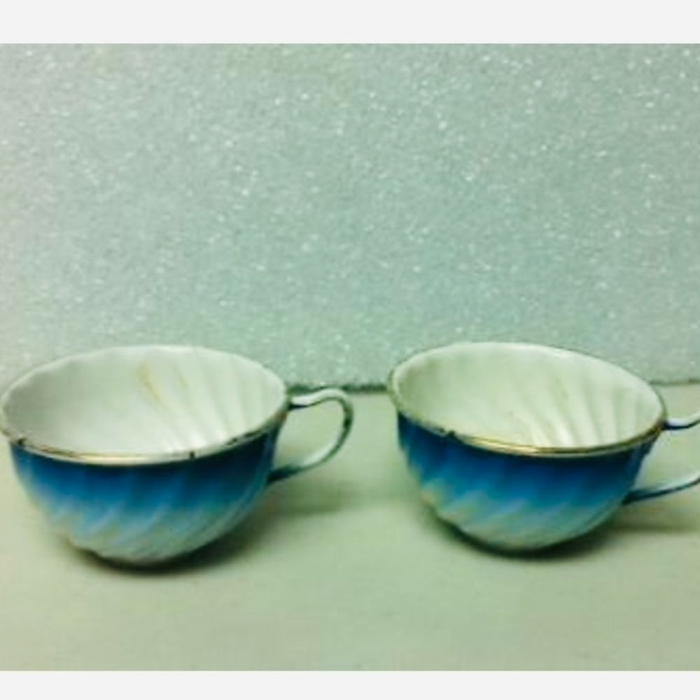 Antique, Rare, 4-pc Child’s Flow Blue Enamelware Cup and Saucer