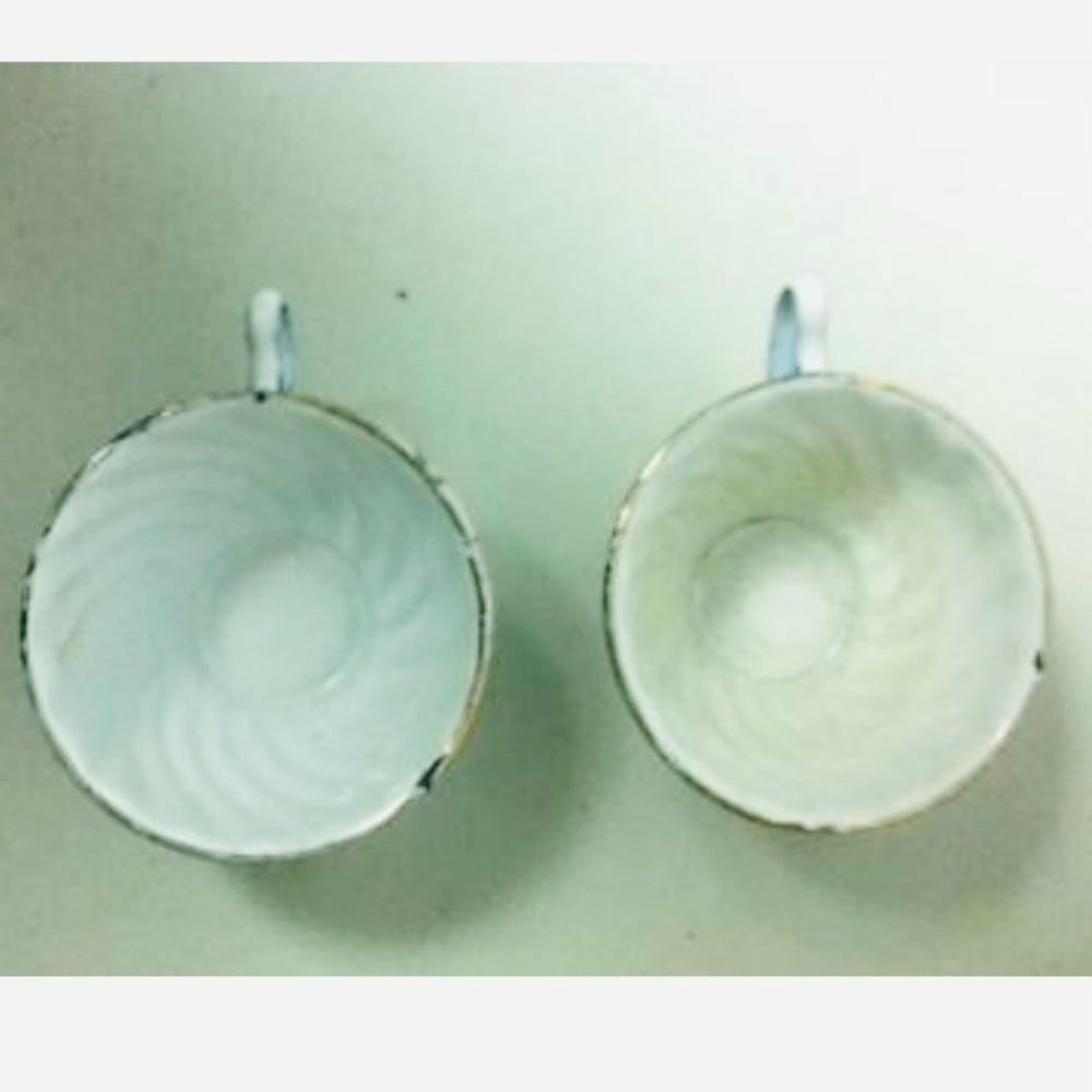 Antique, Rare, 4-pc Child’s Flow Blue Enamelware Cup and Saucer