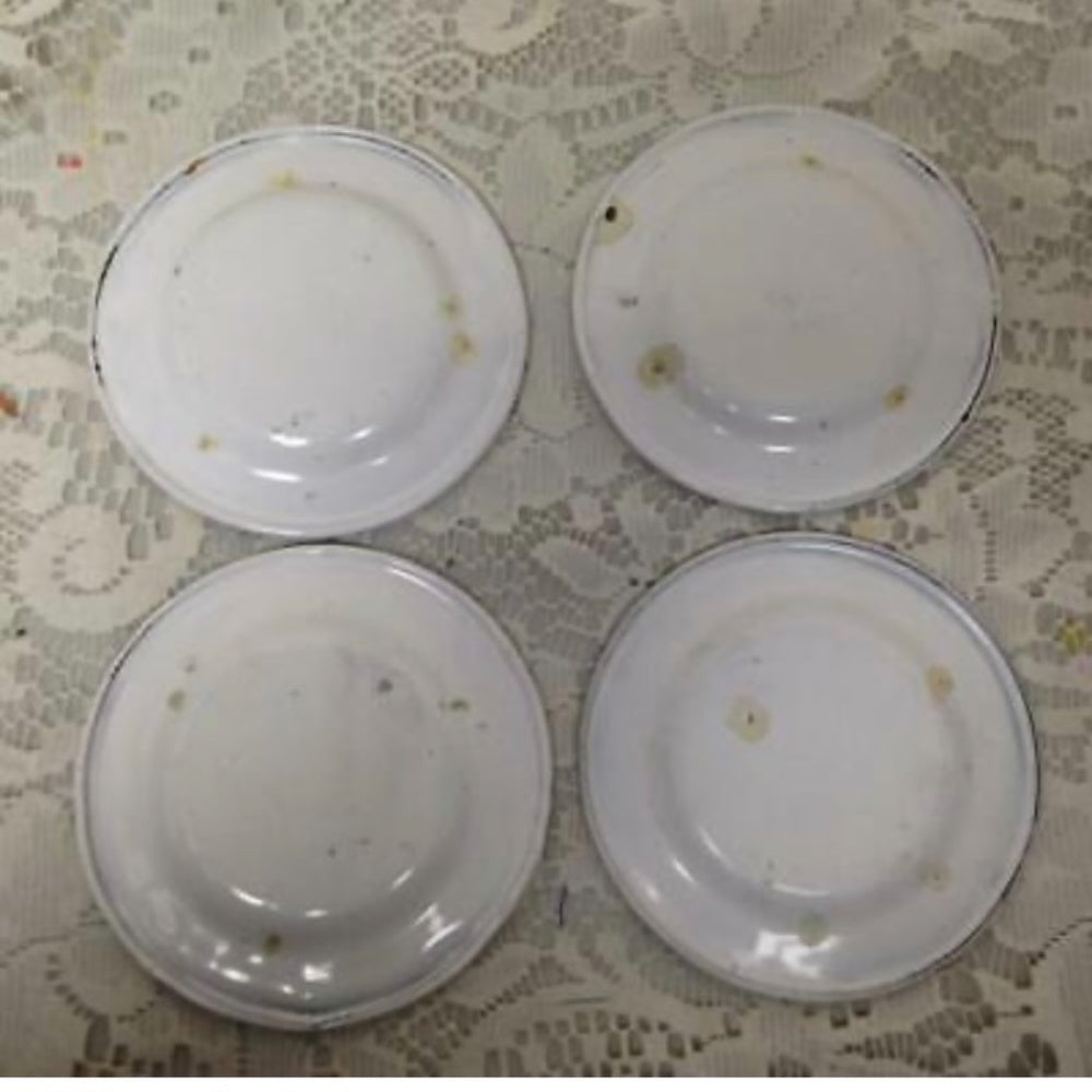 Vintage, Rare, Child’s 4pc Floral Enamelware Plates