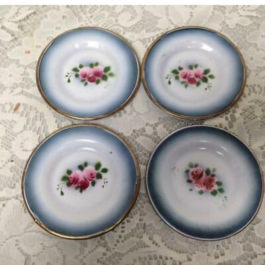 Vintage, Rare, Child’s 4pc Floral Enamelware Plates