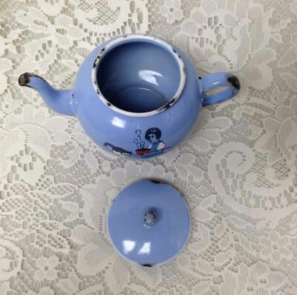 Antique, Rare, Germany, Sky Blue  Enamelware, 6pc Childs Tea Set