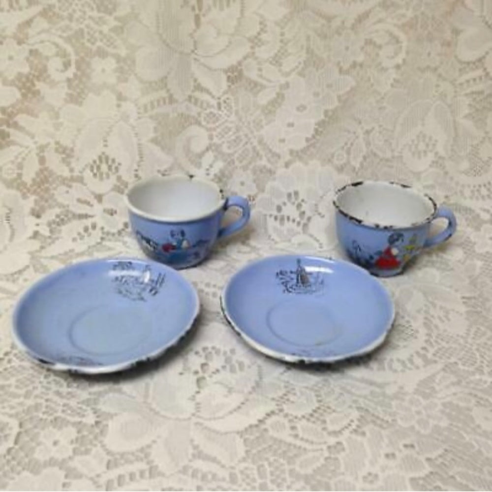 Antique, Rare, Germany, Sky Blue  Enamelware, 6pc Childs Tea Set