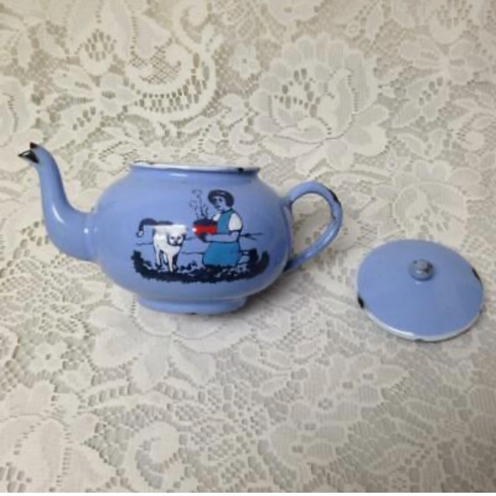 Antique, Rare, Germany, Sky Blue  Enamelware, 6pc Childs Tea Set