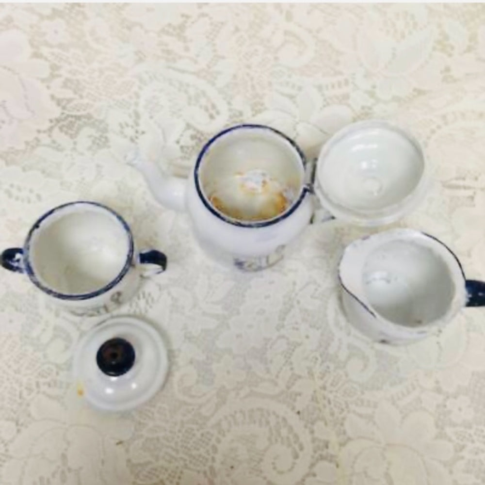 Antique, Rare, 17pc Nursery Rhyme,  Enamelware Tea Set