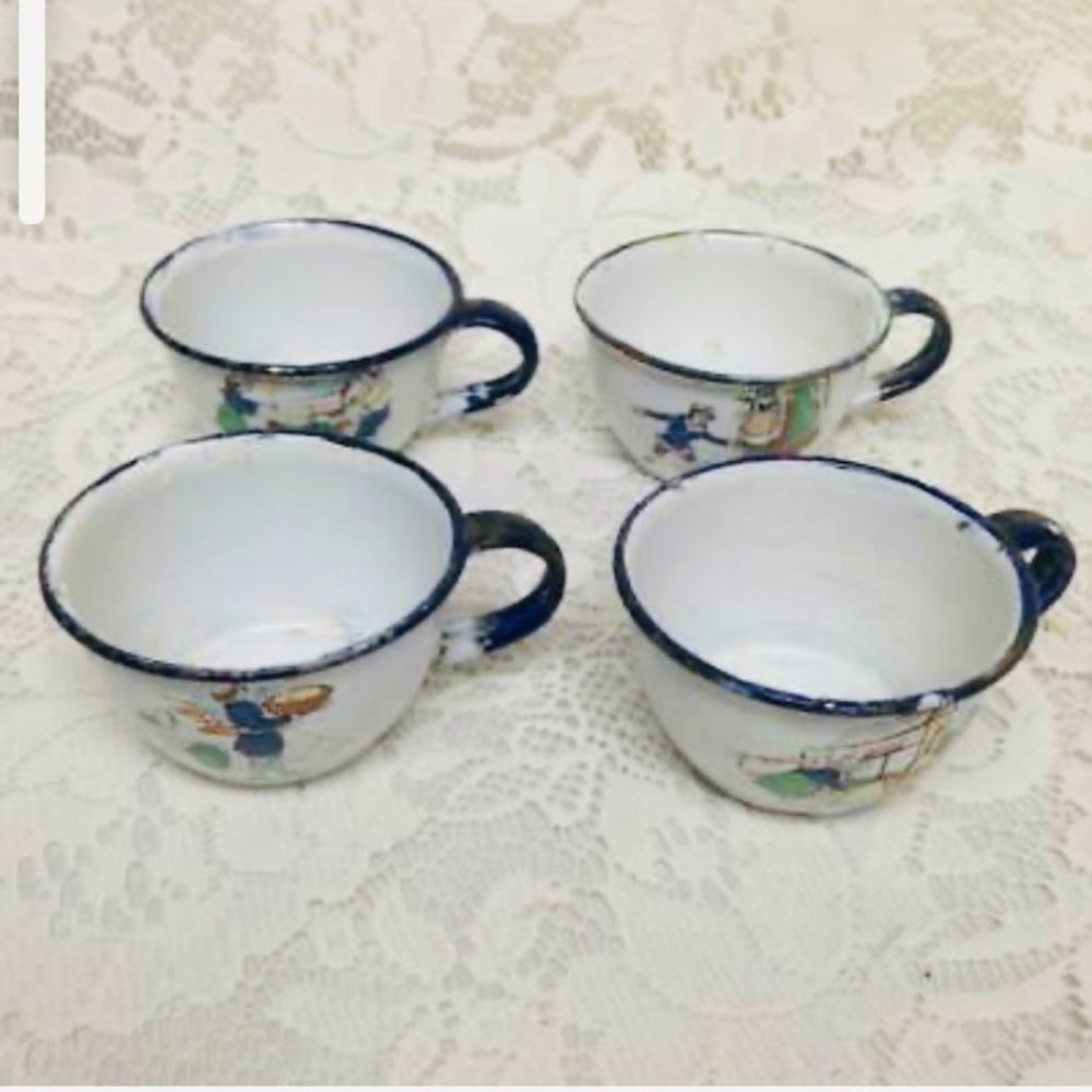 Antique, Rare, 17pc Nursery Rhyme,  Enamelware Tea Set