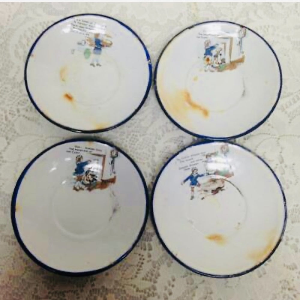 Antique, Rare, 17pc Nursery Rhyme,  Enamelware Tea Set