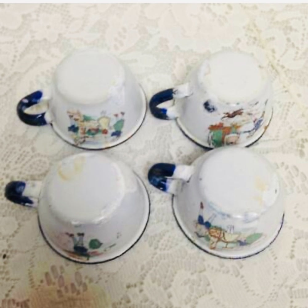 Antique, Rare, 17pc Nursery Rhyme,  Enamelware Tea Set