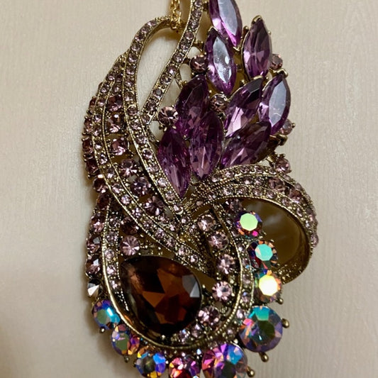 Elegant Chunky 4inx .25in Purple Rhinestone Brooch-Pendant