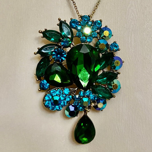 Elegant Chunky 3in x 2.5in Rhinestone Brooch-Pendant