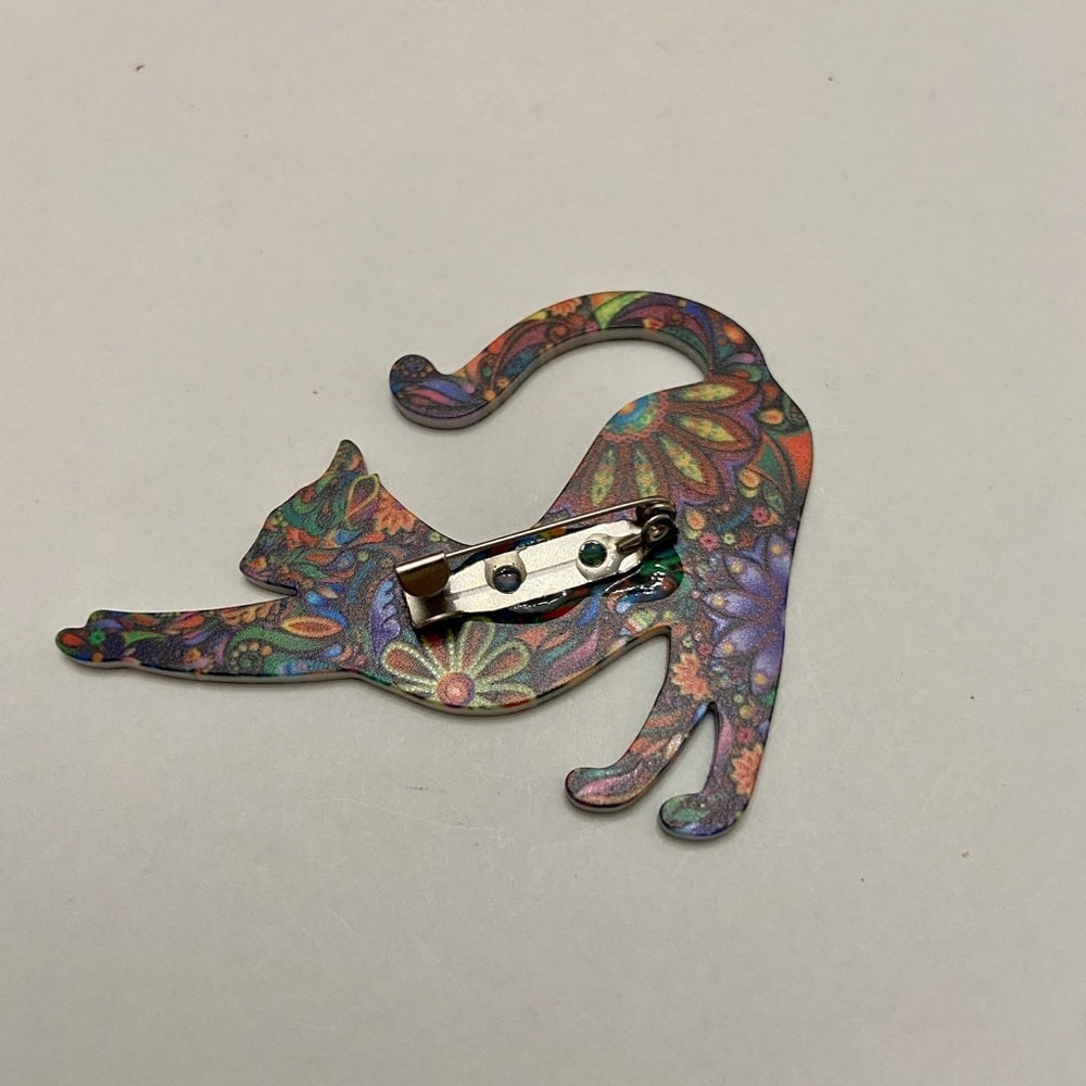 Cat Stretching Multi-color Brooch