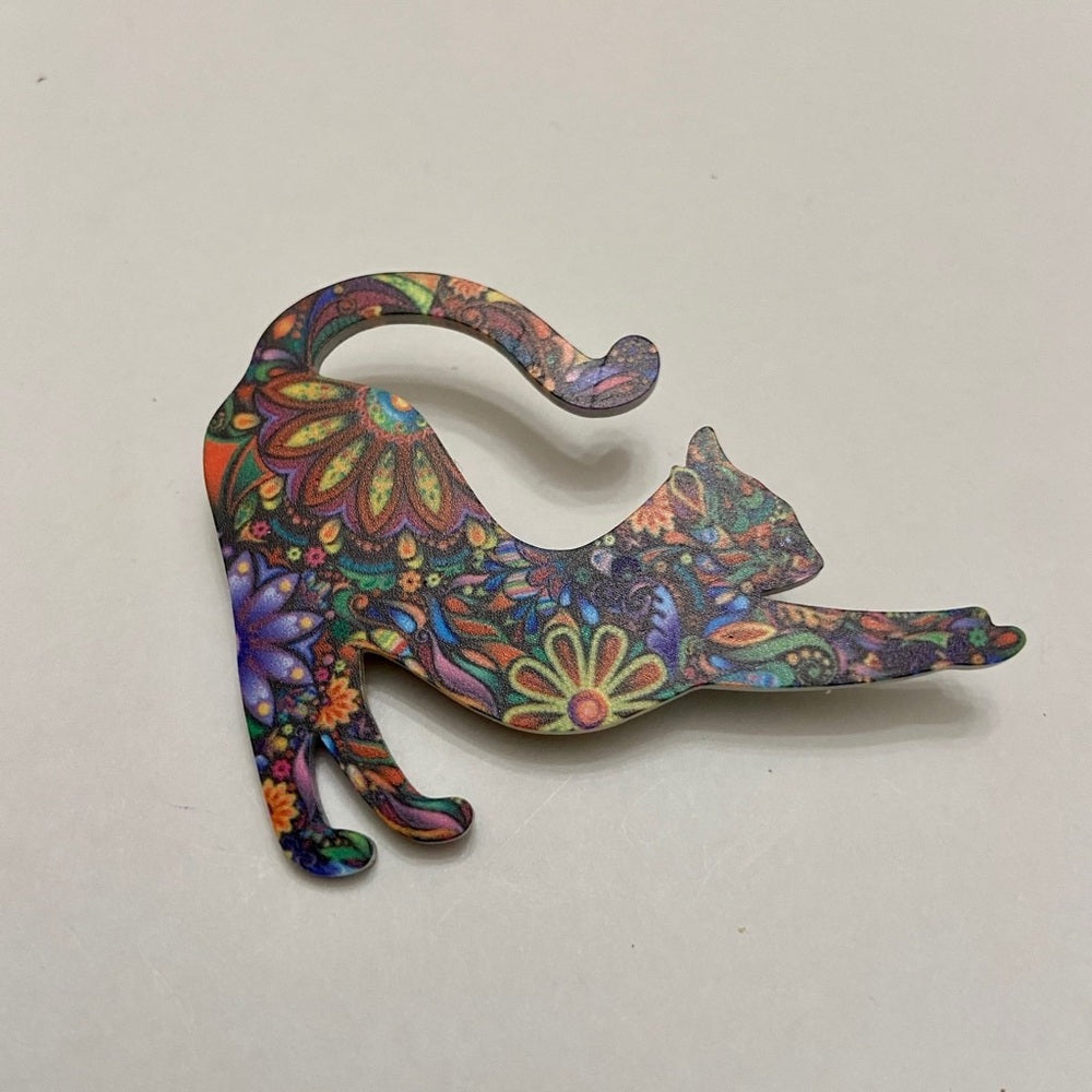 Cat Stretching Multi-color Brooch