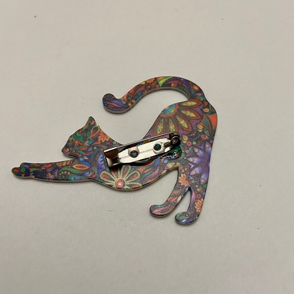 Cat Stretching Multi-color Brooch