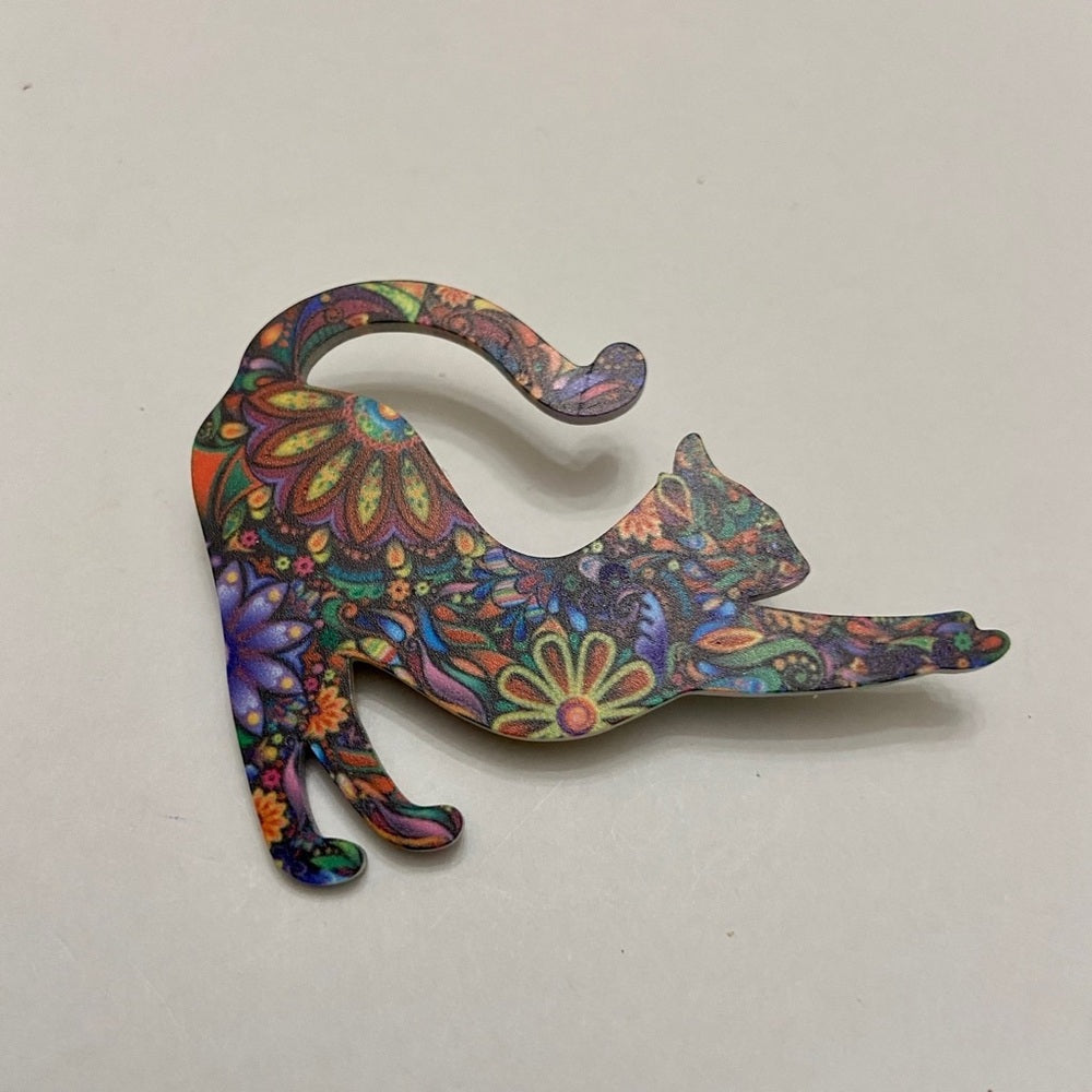 Cat Stretching Multi-color Brooch