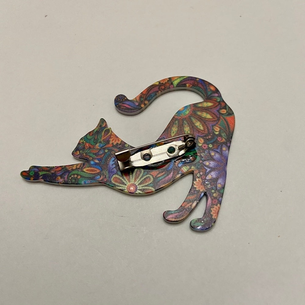 Cat Stretching Multi-color Brooch
