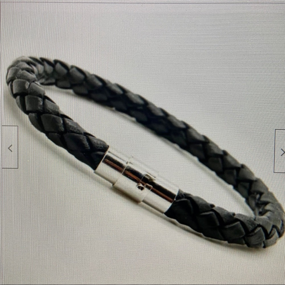 Black Braided Leather Bracelet with Padlock Charm