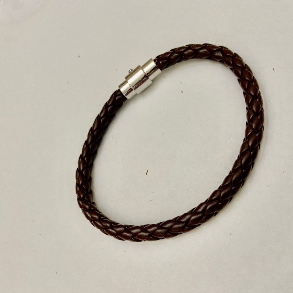 Brown Braided Leather Bracelet with Padlock Charm