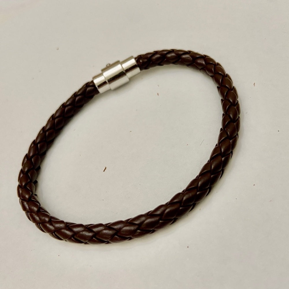 Brown Braided Leather Bracelet with Padlock Charm