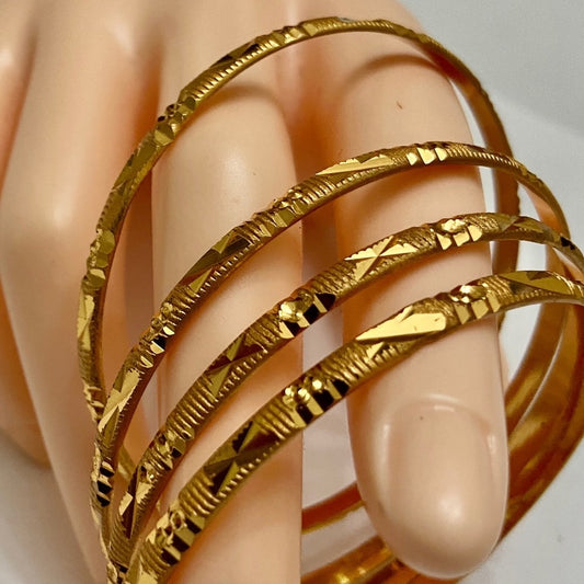 Elegant, 4pc Set Gold 1/5in W Etched 7in C Bangle Bracelet