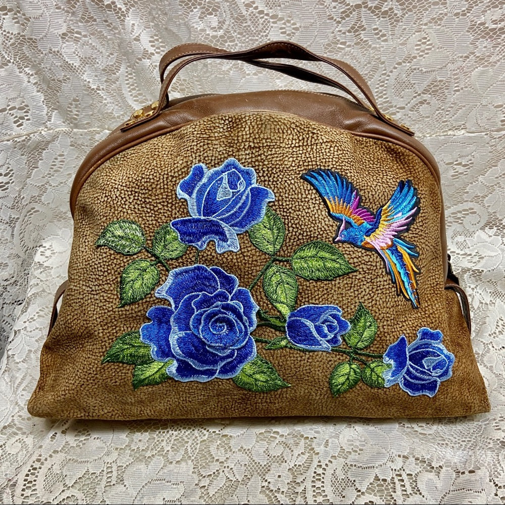 Borbonese Red Wall Quail Suede Leather Handbag
