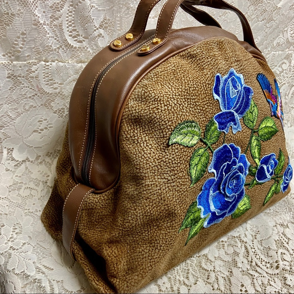 Borbonese Red Wall Quail Suede Leather Handbag