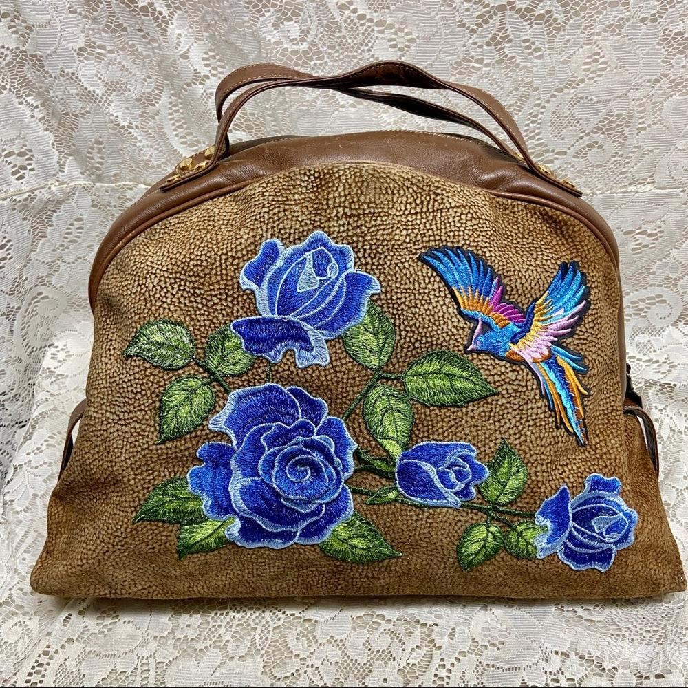 Borbonese Red Wall Quail Suede Leather Handbag