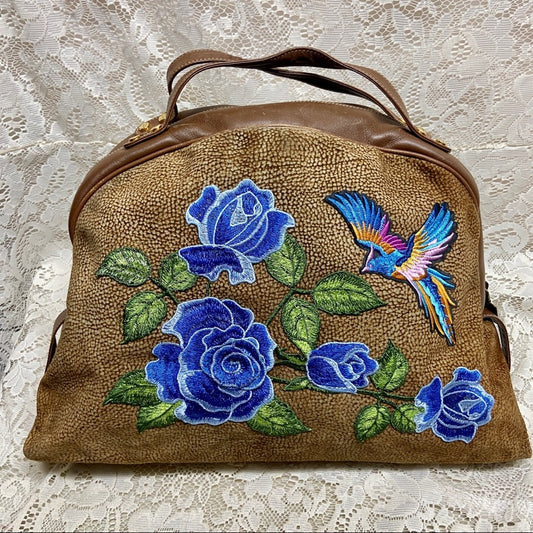 Borbonese Red Wall Quail Suede Leather Handbag