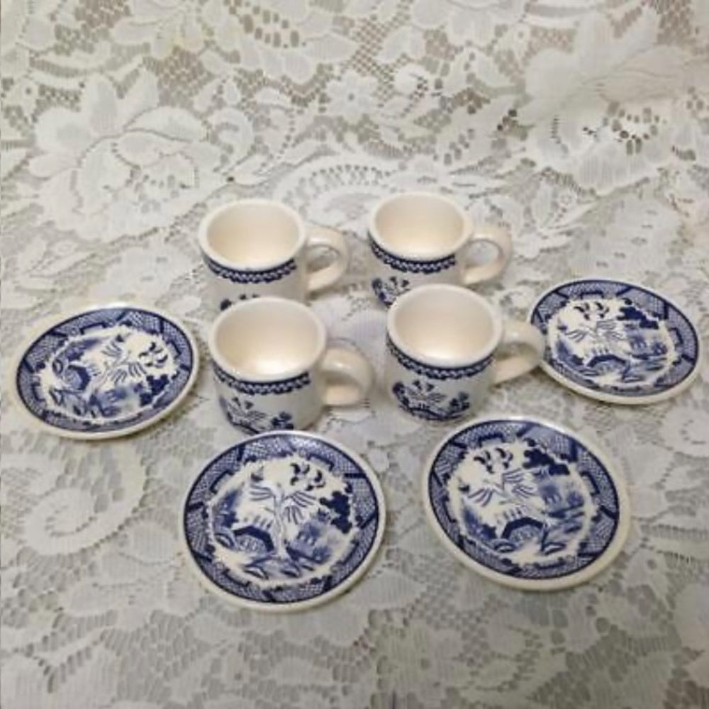 Vintage, Blue Willow, 13pc Child’s Tea Set - Wicker Picnic Basket