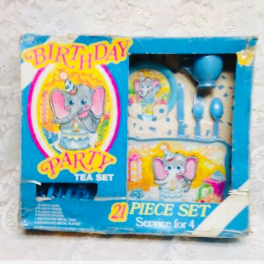 1960s Ohio Art, Birthday Party 21-pc Child’s Tin Tea Set In Orig. Box