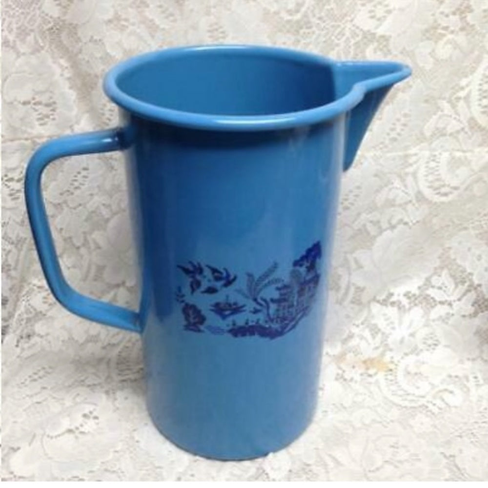 Antique, Rare, French Blue Willow Enamelware Set, Wash Bowl 16in-Pitcher 12in H