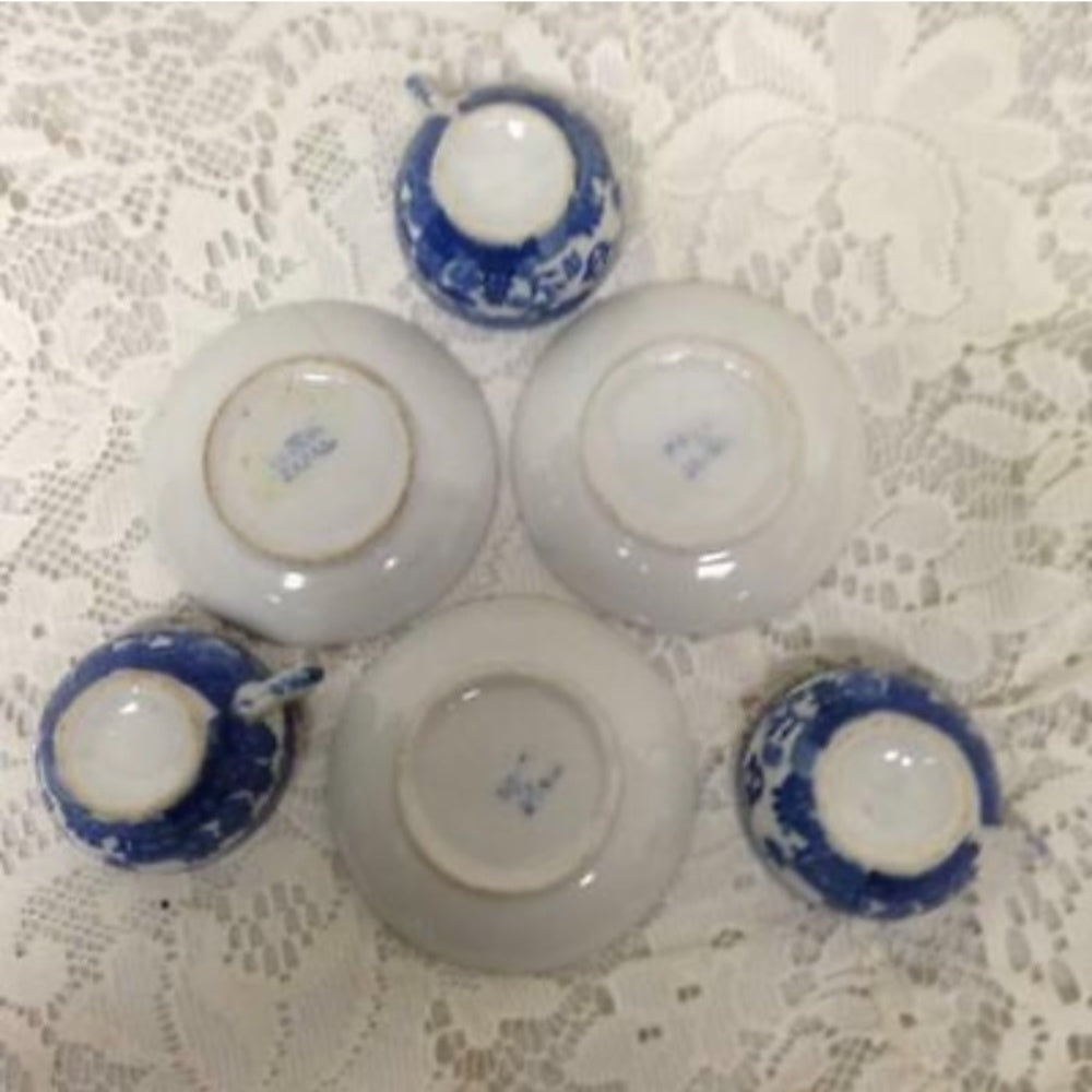 Vintage, Japan, Blue Willow, 12pc Child’s Tea Set for 3 in a Basket