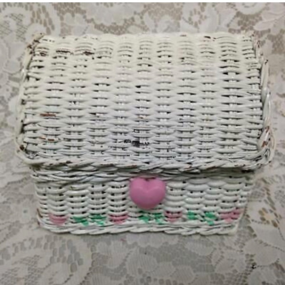 Vintage, Japan, Blue Willow, 8pc Child’s Tea Set -  White Wicker Hope Chest