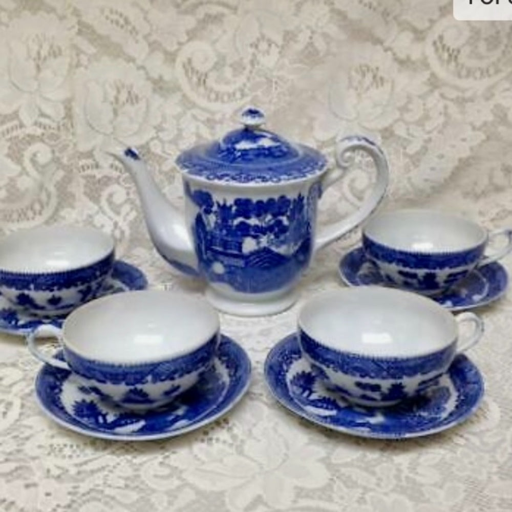 Vintage, 1947-1952, Occupied Japan, Blue Willow, 10pc Tea Set for 4