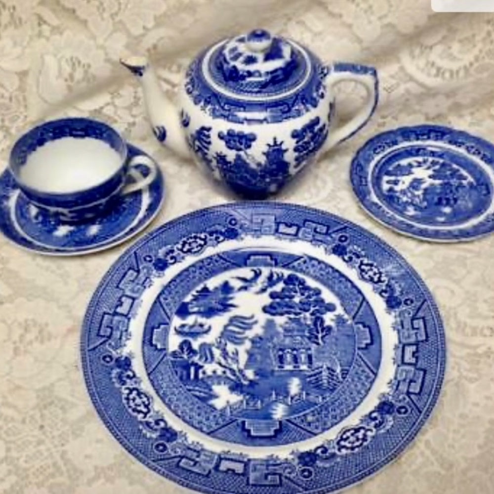 Vintage, Allerton, Blue Willow 6pc Tea and Dinner Set for 1