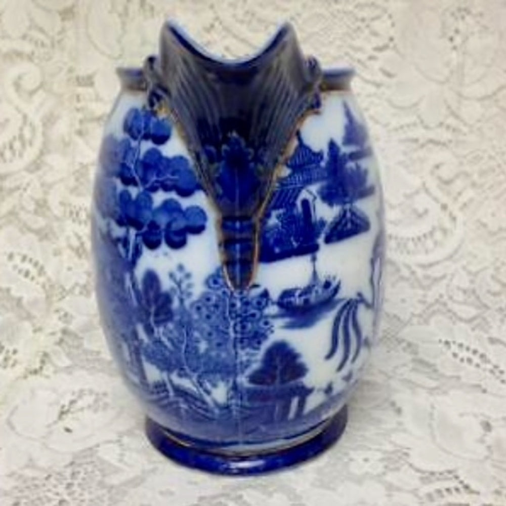 Antique, Rare, Royal Doulton England, Flow Blue Willow, Large 75oz Ewer-Pitcher