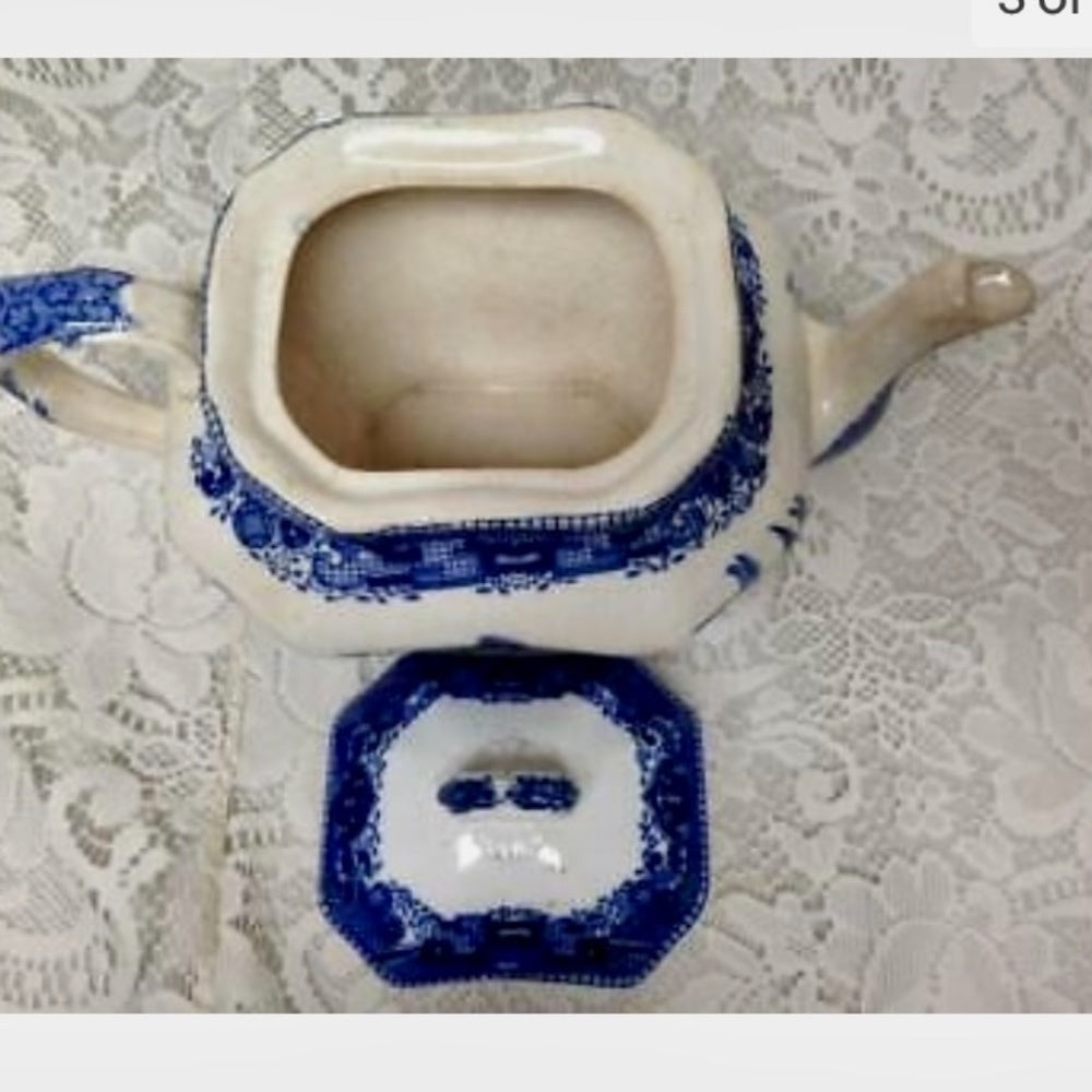 Vintage, Rare, 1911 Buffalo Pottery, 5-pc Blue Willow Tea Set