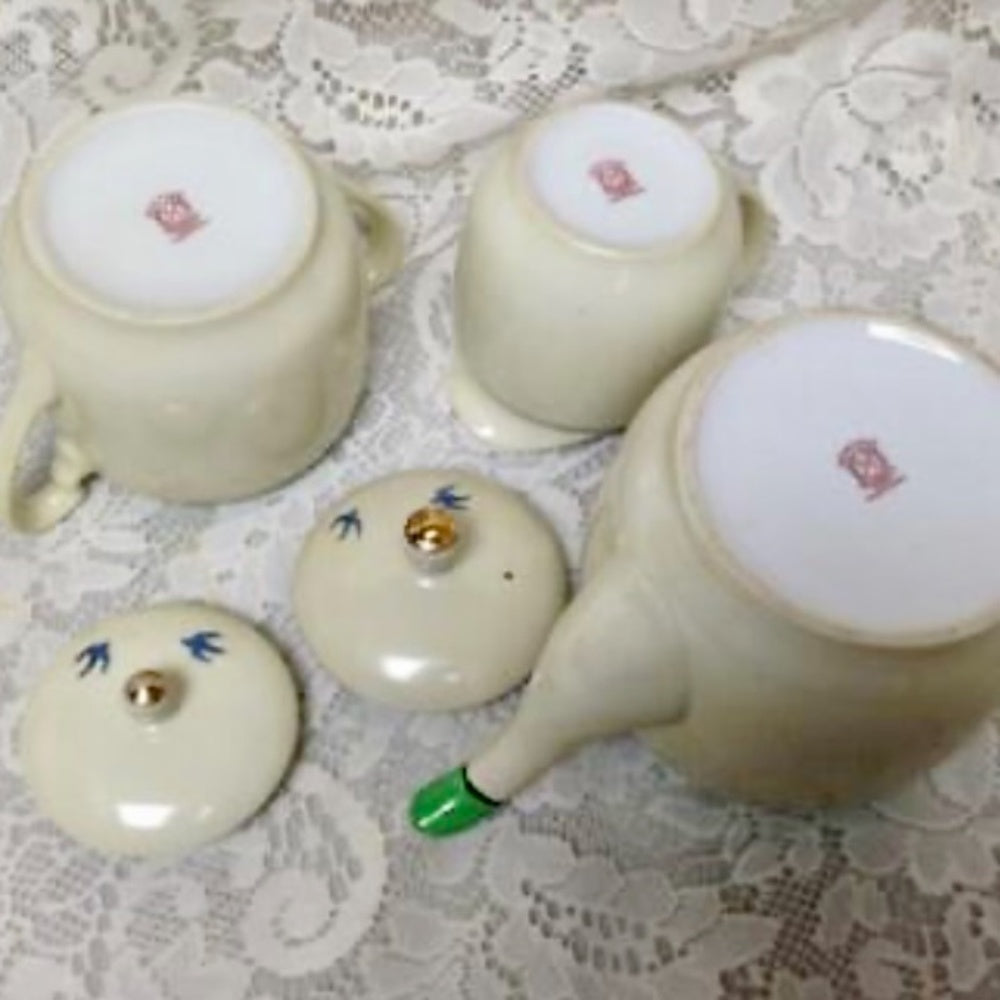 Antique Noritake Moriyama Polychrome- Variant Blue Willow, 13pc Tea Set