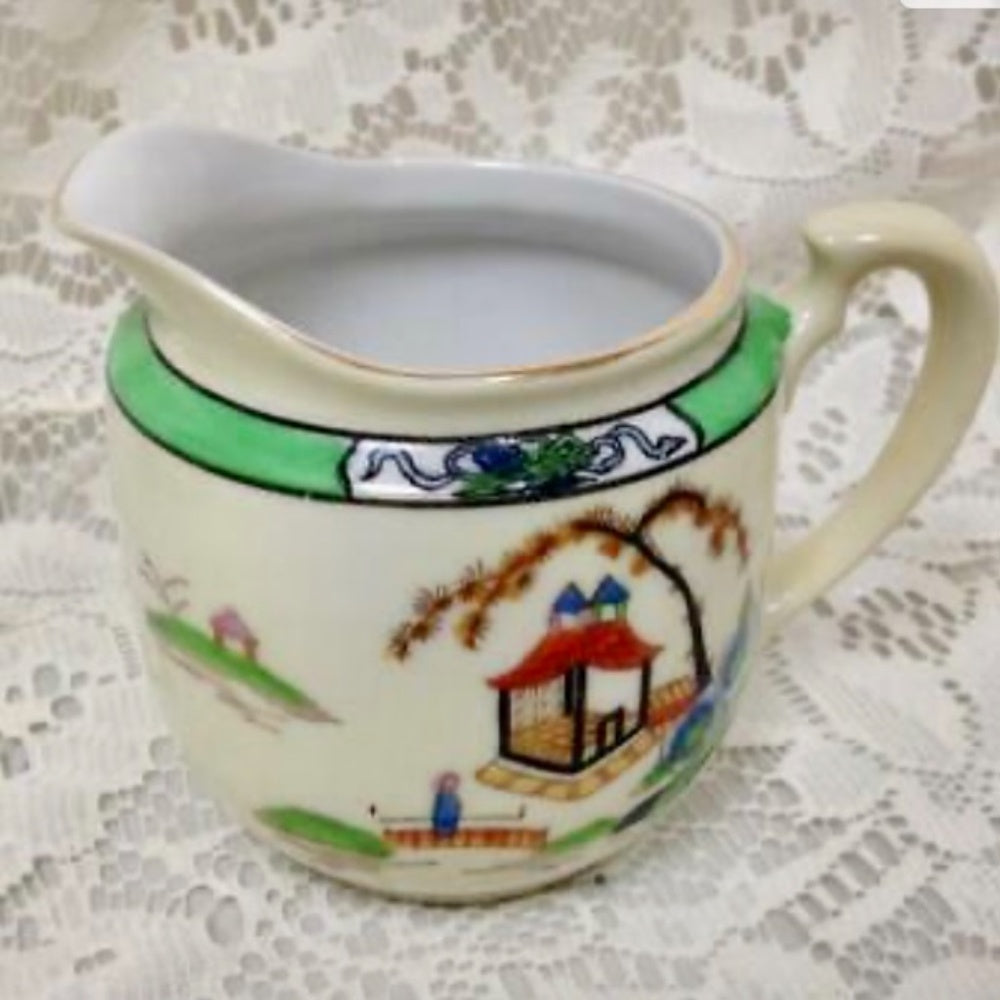 Antique Noritake Moriyama Polychrome- Variant Blue Willow, 13pc Tea Set