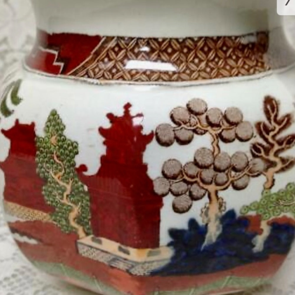 Antique, Wegdwood, English, Polychrome Willow, 32oz Pitcher- 6.5in W x 6in H