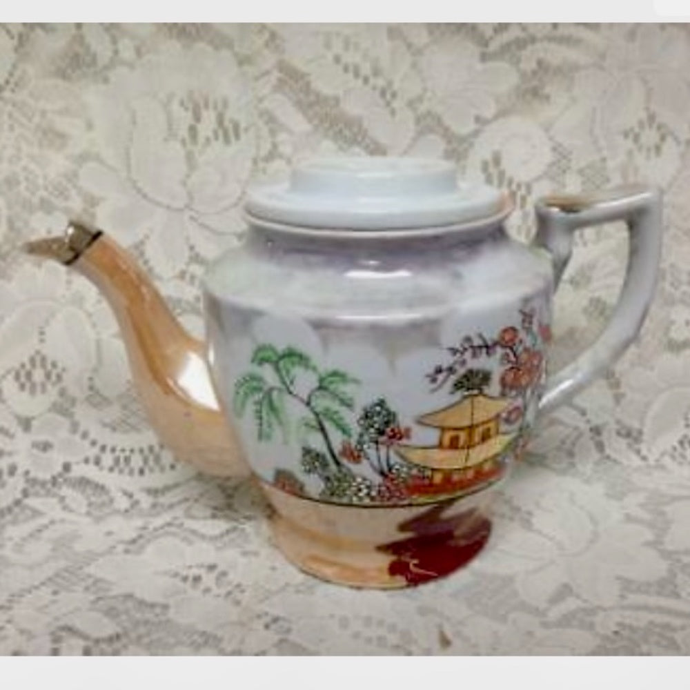 Vintage, 1930s, Japan, Lusterware, Variant Gaudy Blue Willow 5pc Tea Set