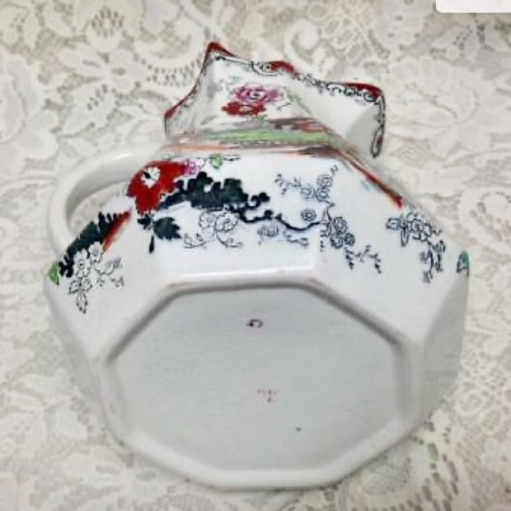 Anitque, English, Mason's Style Variant Polychrome Willow, Washbowl and Pitcher