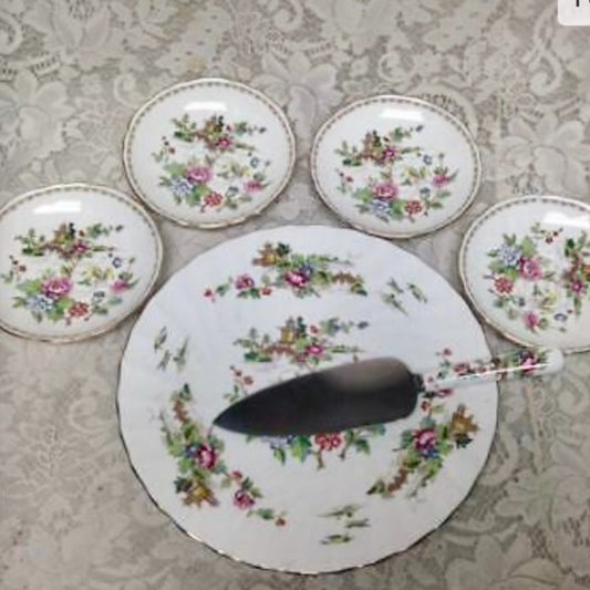Vintage, Crown Staffordshire Polychrome, Variant Willow 6pc, Dessert Set