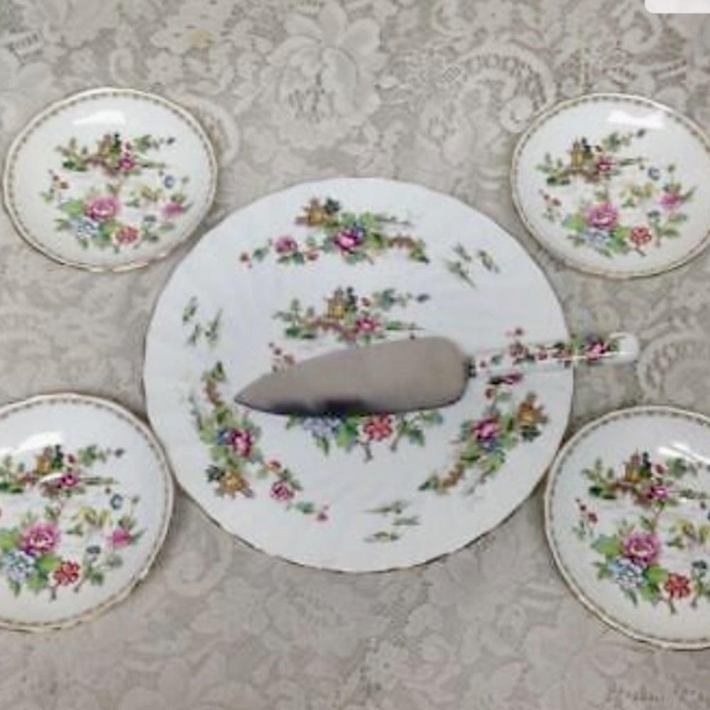Vintage, Crown Staffordshire Polychrome, Variant Willow 6pc, Dessert Set