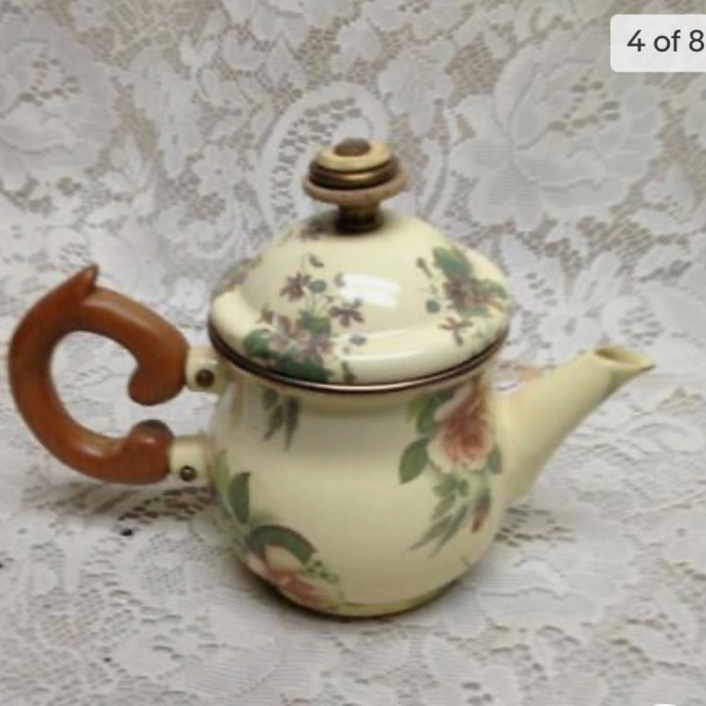 1995 Camp MacKenzie Childs Ltd., Yellow Floral Enamelware, 3pcTea Set